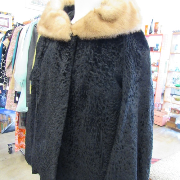 Vintage Designer Wool and Mink Coat Sz L - Picture 7 of 8